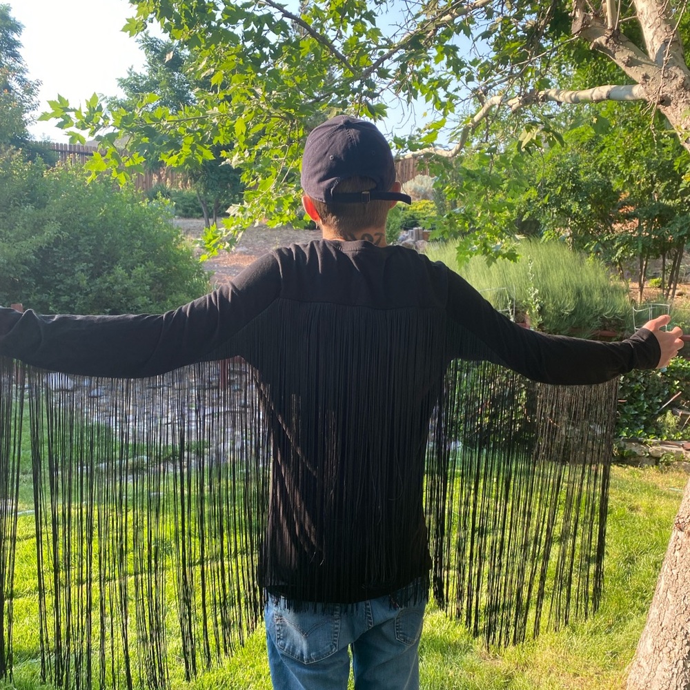 Black burning man fringe long sleeve tee